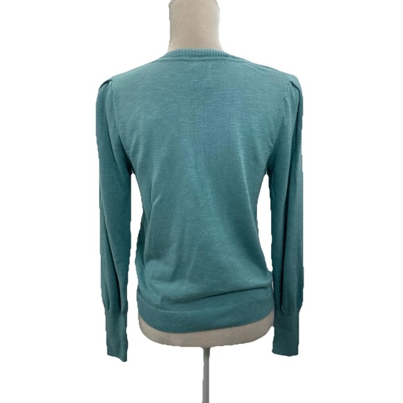 Nic Zoe Slub V Neck Sweater Womens Medium Long Puff Sleeve Cotton Blend Casual - Picture 4 of 9